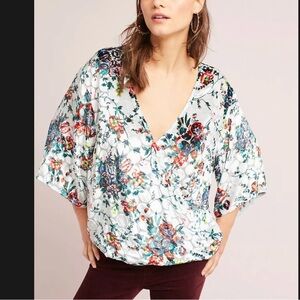 Maeve Umi Wrap Floral Velvet Burnout Cottagecore Oversized Top Tunic S Gray